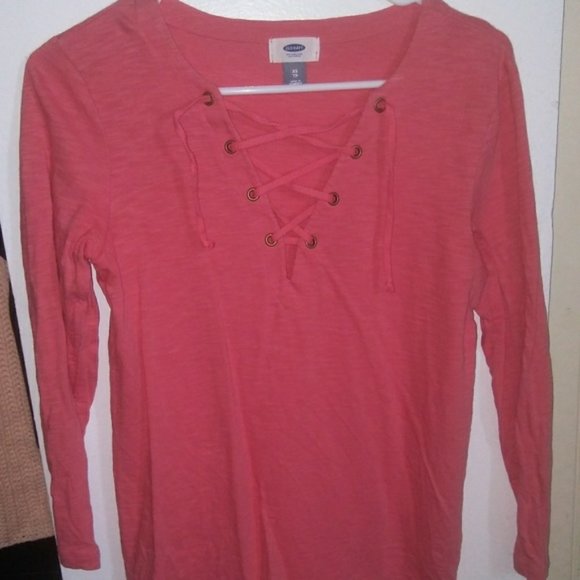 Old Navy Coral Lace Up Top Sz XS - Picture 1 of 2